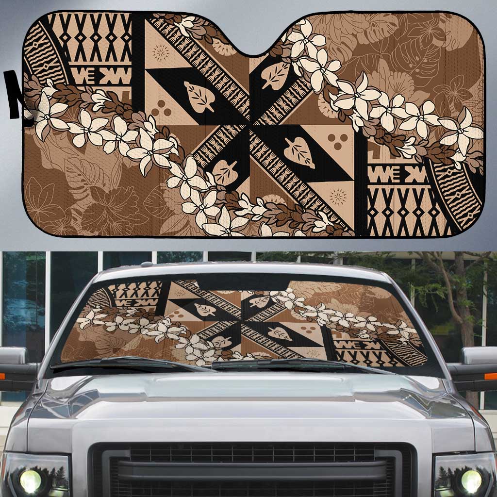Bula Fiji Plumeria Tagimoucia Salusalu Mocha Auto Sun Shade Kaiviti Masi LT7 Mocha - Polynesian Pride