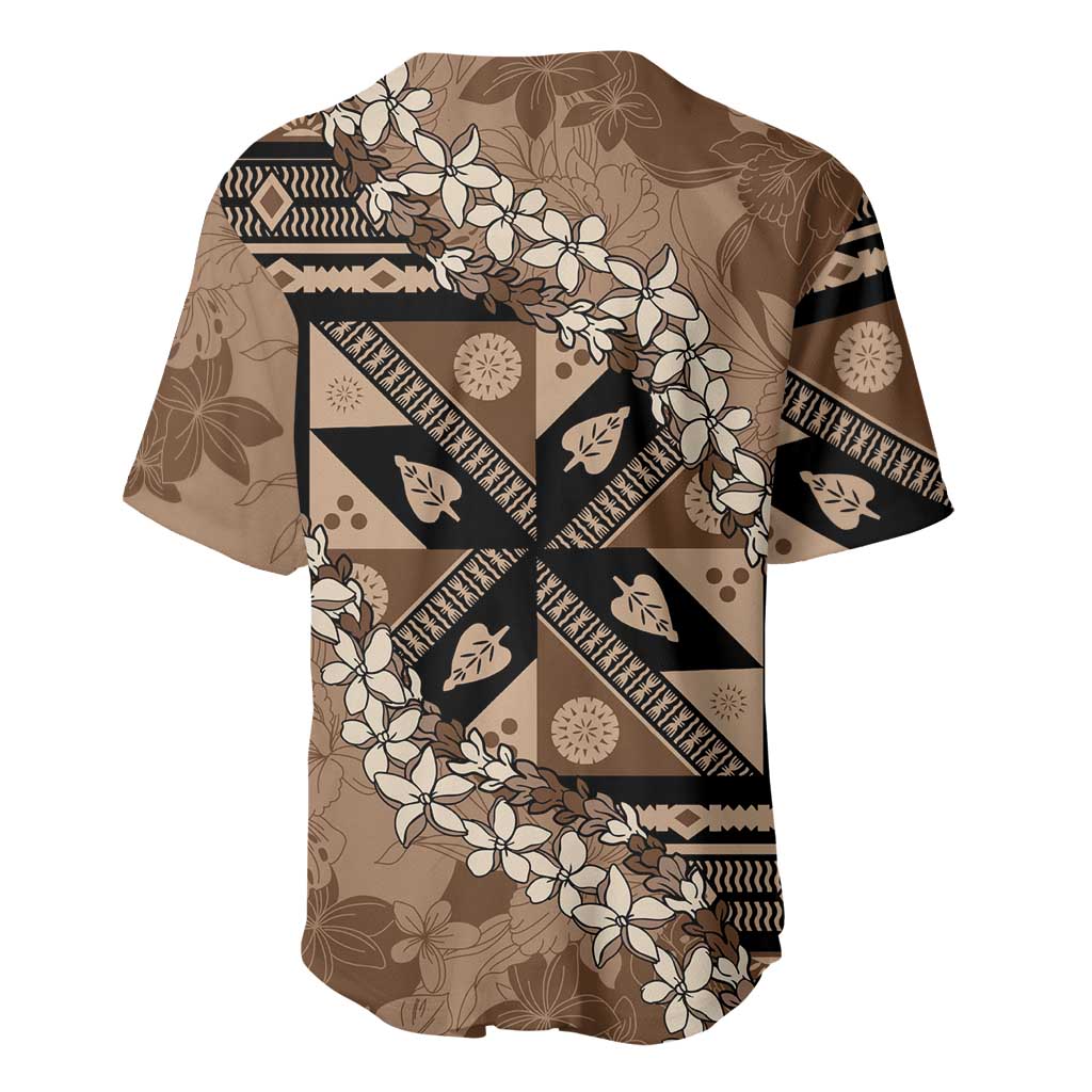 Bula Fiji Plumeria Tagimoucia Salusalu Mocha Baseball Jersey Kaiviti Masi LT7 - Polynesian Pride