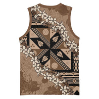 Bula Fiji Plumeria Tagimoucia Salusalu Mocha Basketball Jersey Kaiviti Masi - Polynesian Pride