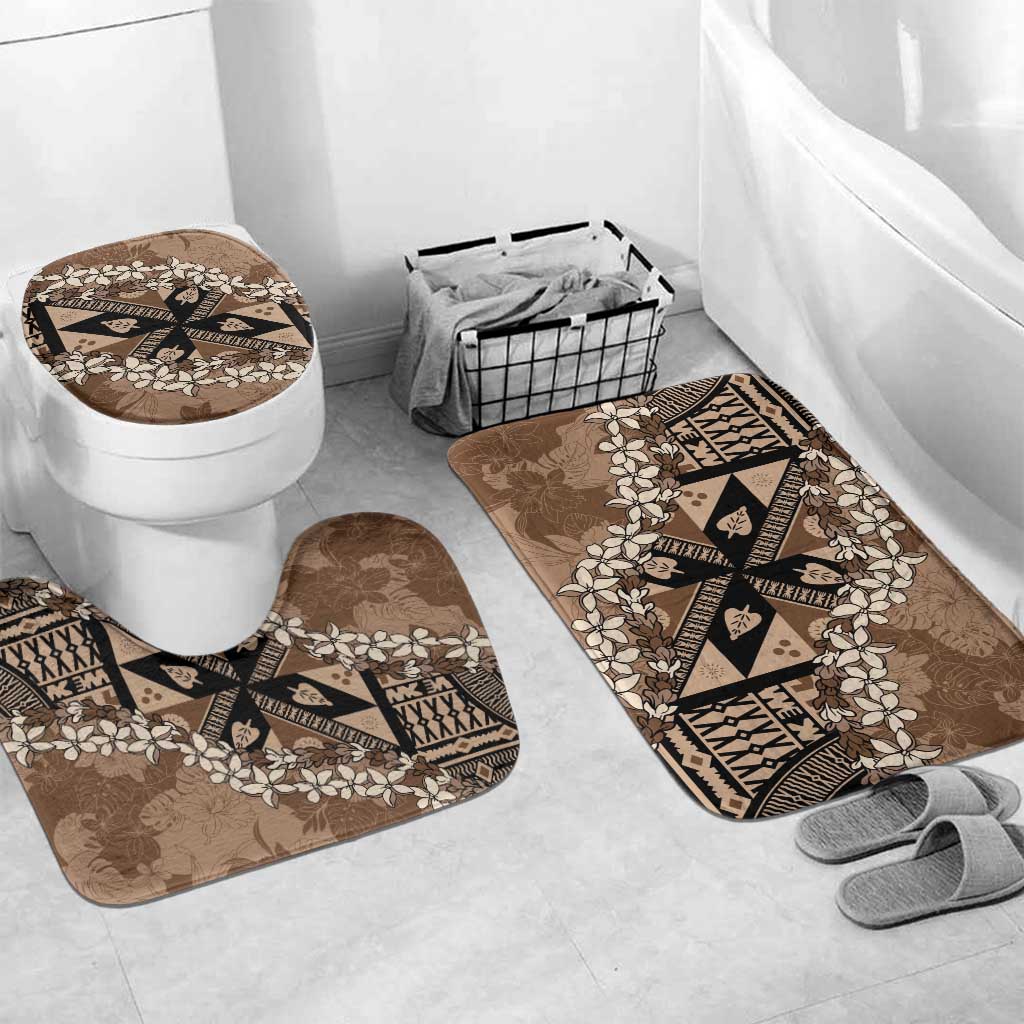 Bula Fiji Plumeria Tagimoucia Salusalu Mocha Bathroom Set Kaiviti Masi LT7 Mat Set Only (3 pcs) One Size Mocha - Polynesian Pride