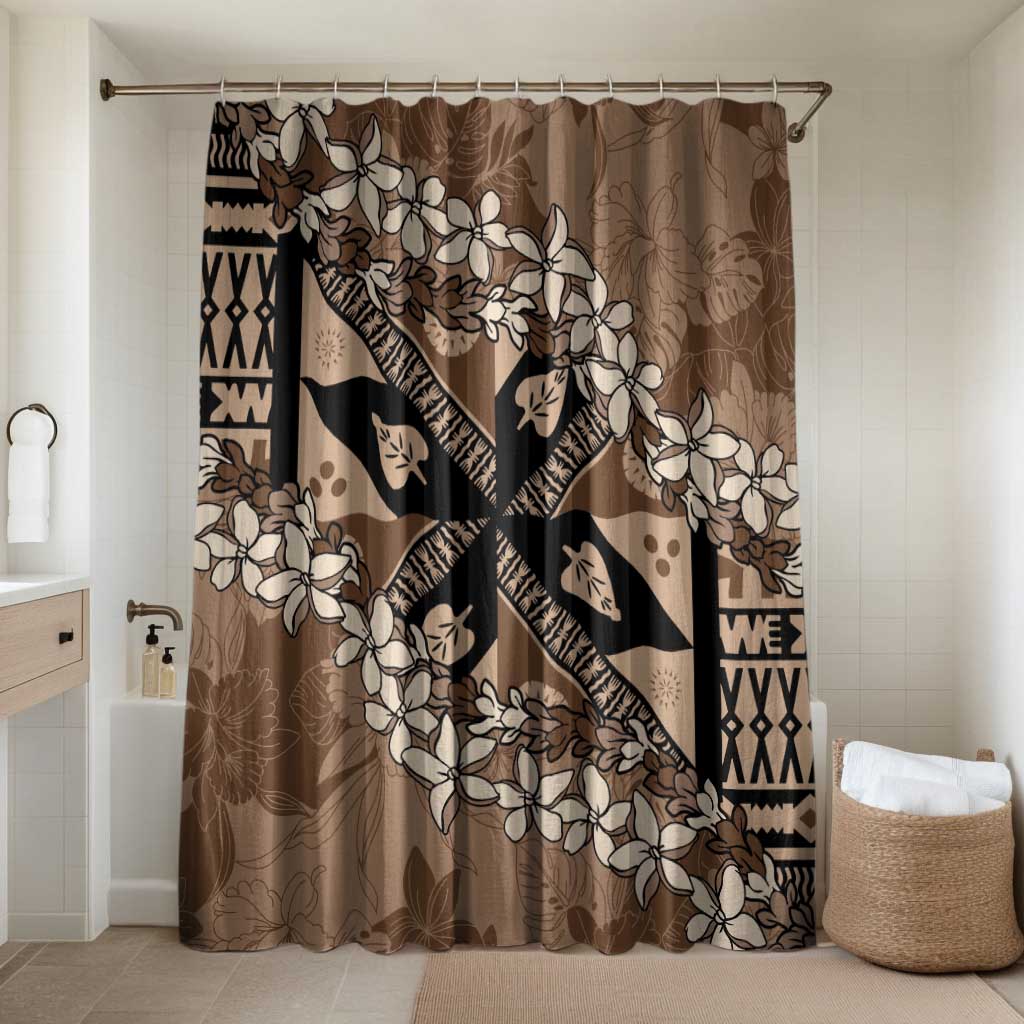 Bula Fiji Plumeria Tagimoucia Salusalu Mocha Bathroom Set Kaiviti Masi LT7 Shower Curtain Only Mocha - Polynesian Pride