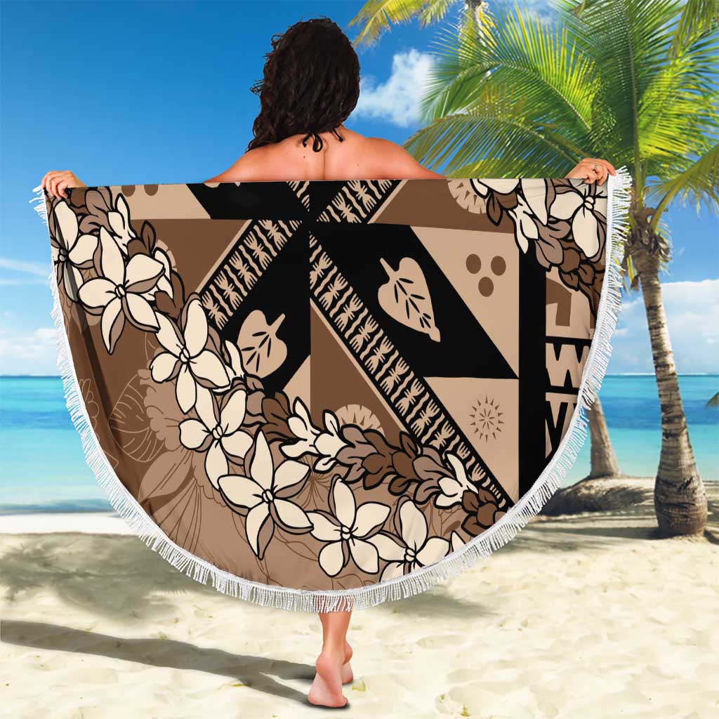 Bula Fiji Plumeria Tagimoucia Salusalu Mocha Beach Blanket Kaiviti Masi LT7 - Polynesian Pride