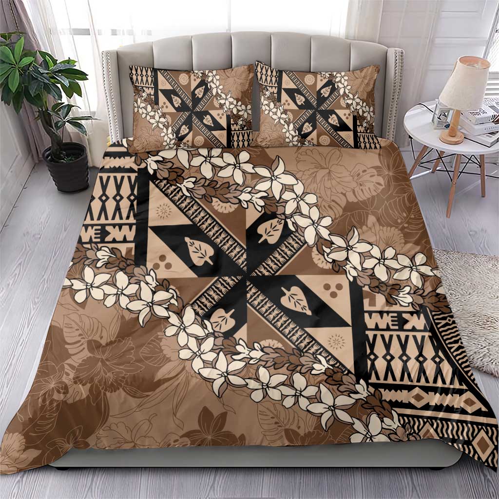 Bula Fiji Plumeria Tagimoucia Salusalu Mocha Bedding Set Kaiviti Masi LT7 - Polynesian Pride