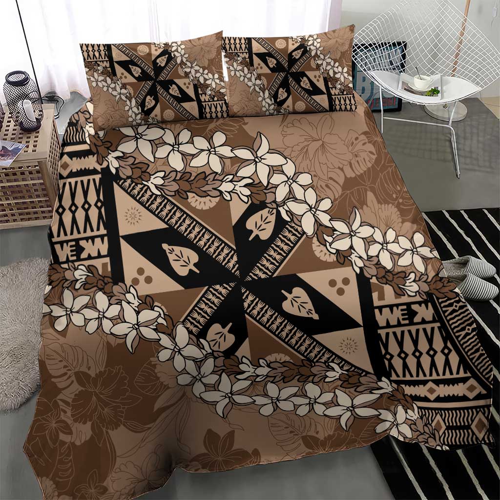 Bula Fiji Plumeria Tagimoucia Salusalu Mocha Bedding Set Kaiviti Masi LT7 - Polynesian Pride