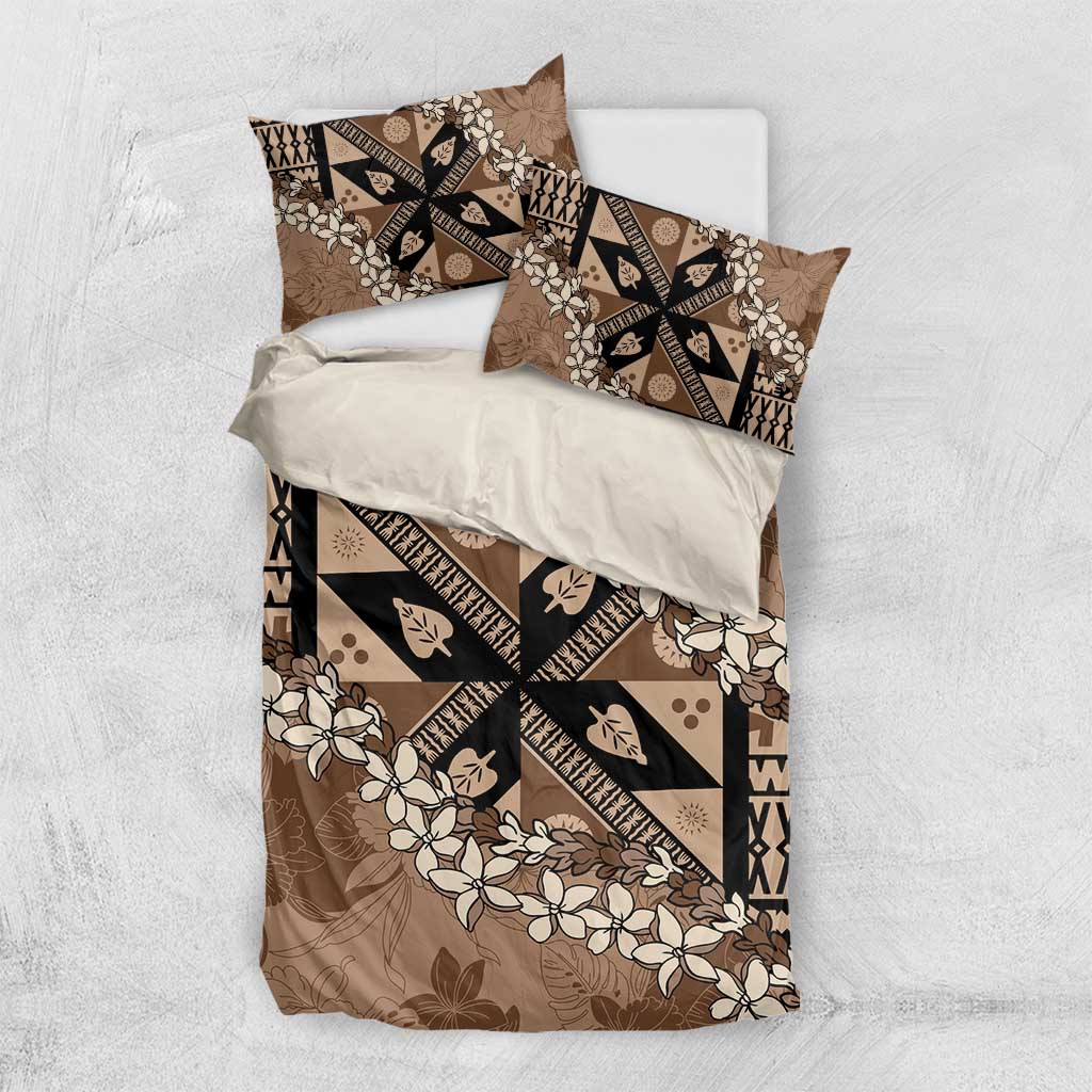 Bula Fiji Plumeria Tagimoucia Salusalu Mocha Bedding Set Kaiviti Masi LT7 US Twin 172cm x 218cm Mocha - Polynesian Pride