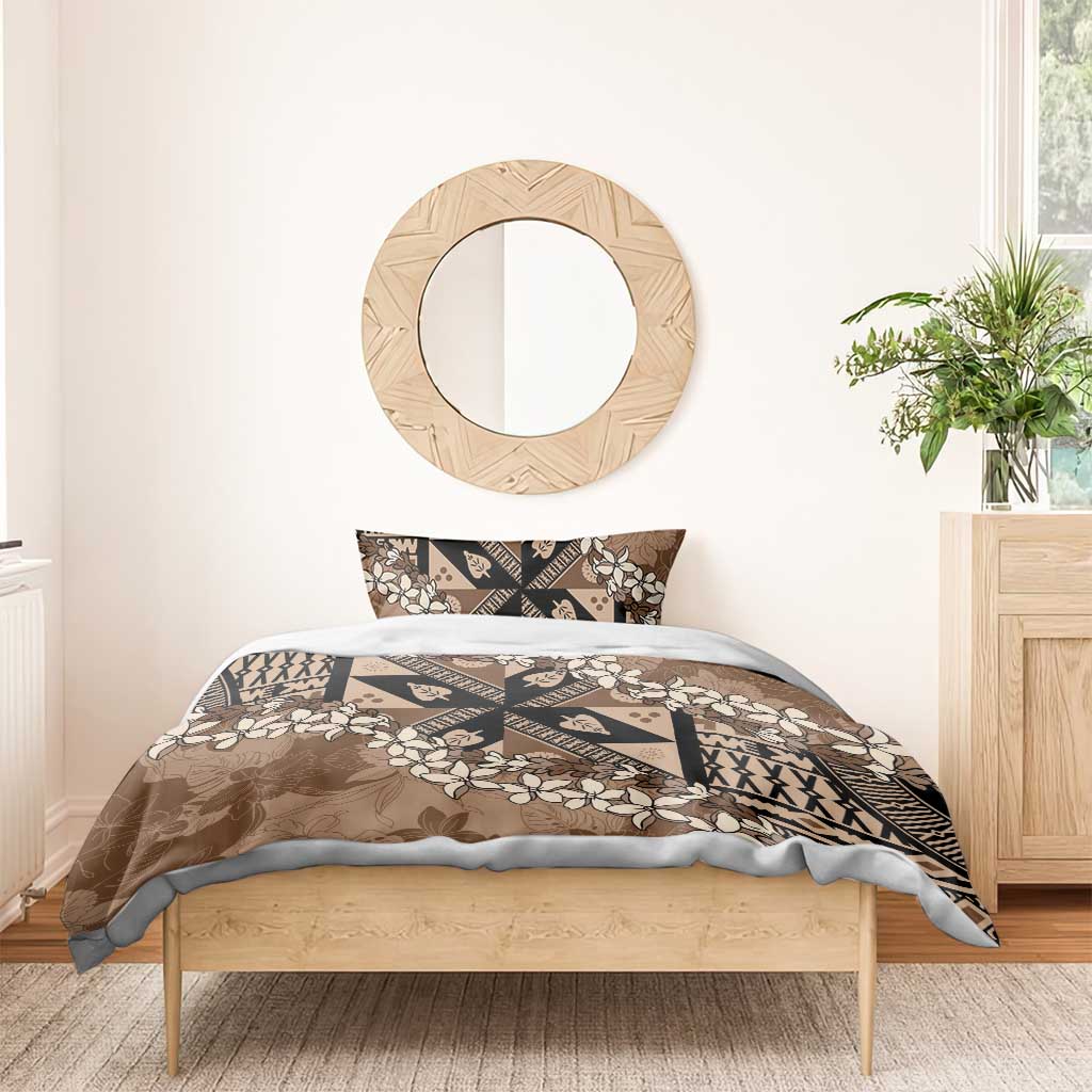 Bula Fiji Plumeria Tagimoucia Salusalu Mocha Bedding Set Kaiviti Masi LT7 - Polynesian Pride