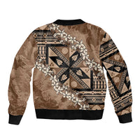 Bula Fiji Plumeria Tagimoucia Salusalu Mocha Bomber Jacket Kaiviti Masi LT7 - Polynesian Pride