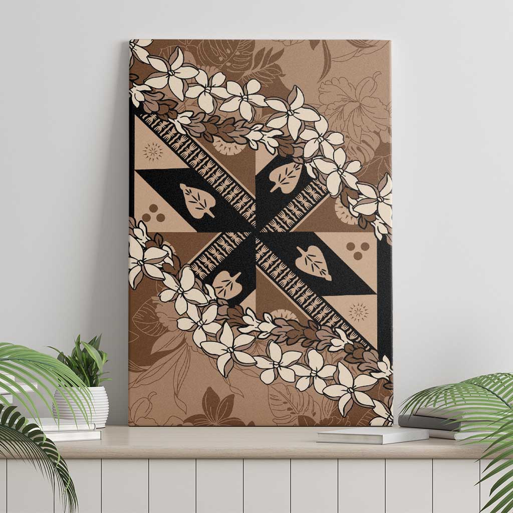 Bula Fiji Plumeria Tagimoucia Salusalu Mocha Canvas Wall Art Kaiviti Masi LT7 - Polynesian Pride