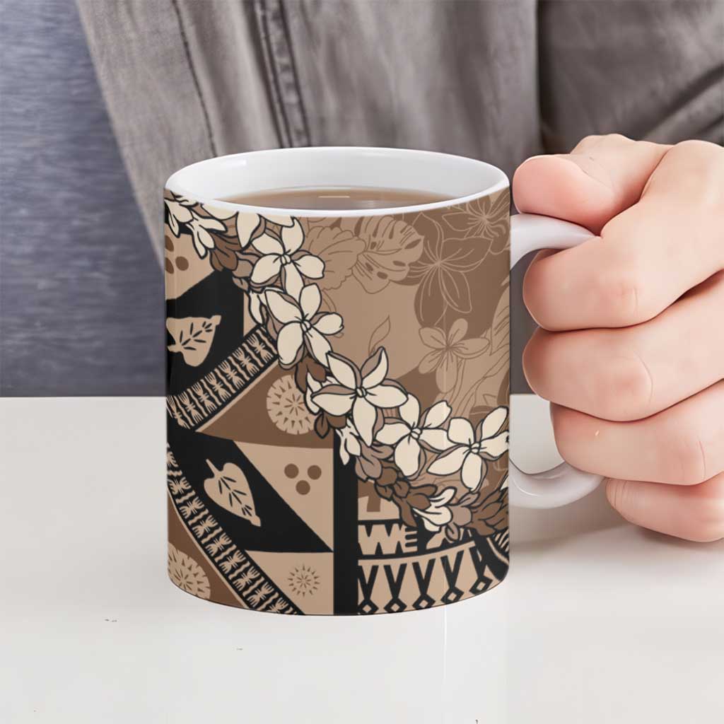Bula Fiji Plumeria Tagimoucia Salusalu Mocha Ceramic Mug Kaiviti Masi LT7 - Polynesian Pride