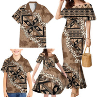 Bula Fiji Plumeria Tagimoucia Salusalu Mocha Family Matching Mermaid Dress and Hawaiian Shirt Kaiviti Masi LT7 - Polynesian Pride