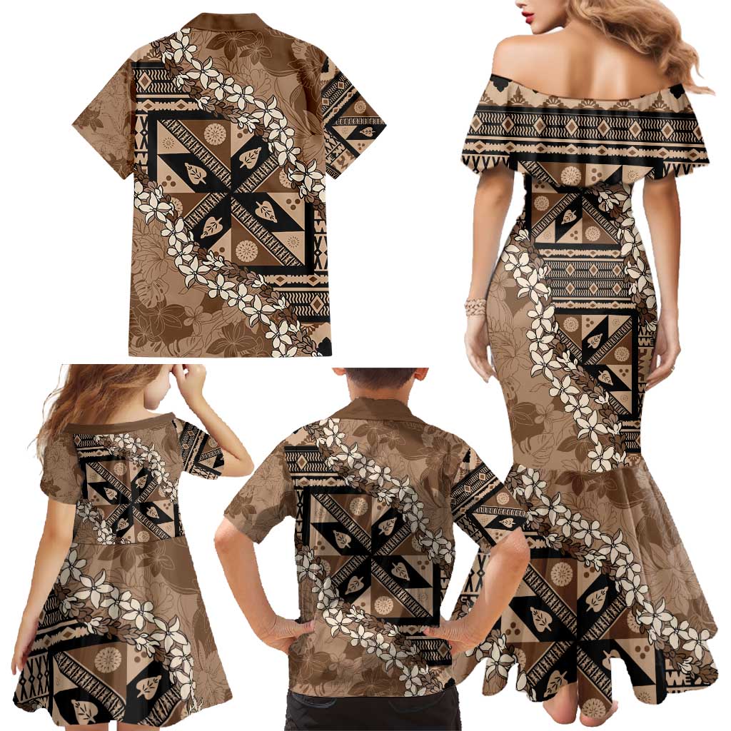 Bula Fiji Plumeria Tagimoucia Salusalu Mocha Family Matching Mermaid Dress and Hawaiian Shirt Kaiviti Masi LT7 - Polynesian Pride