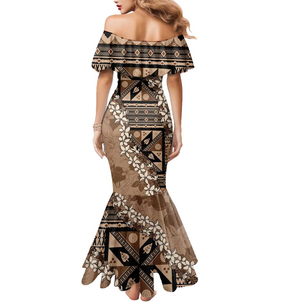 Bula Fiji Plumeria Tagimoucia Salusalu Mocha Family Matching Mermaid Dress and Hawaiian Shirt Kaiviti Masi LT7 - Polynesian Pride