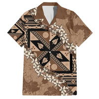 Bula Fiji Plumeria Tagimoucia Salusalu Mocha Family Matching Off The Shoulder Long Sleeve Dress and Hawaiian Shirt Kaiviti Masi LT7 Dad's Shirt - Short Sleeve Mocha - Polynesian Pride