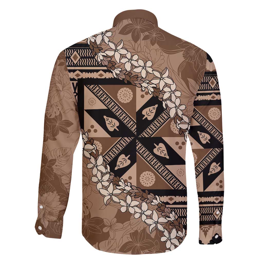 Bula Fiji Plumeria Tagimoucia Salusalu Mocha Family Matching Off Shoulder Short Dress and Hawaiian Shirt Kaiviti Masi LT7 - Polynesian Pride