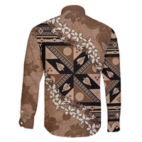 Bula Fiji Plumeria Tagimoucia Salusalu Mocha Family Matching Short Sleeve Bodycon Dress and Hawaiian Shirt Kaiviti Masi LT7 - Polynesian Pride