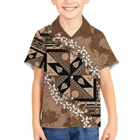 Bula Fiji Plumeria Tagimoucia Salusalu Mocha Family Matching Summer Maxi Dress and Hawaiian Shirt Kaiviti Masi LT7 Son's Shirt Mocha - Polynesian Pride
