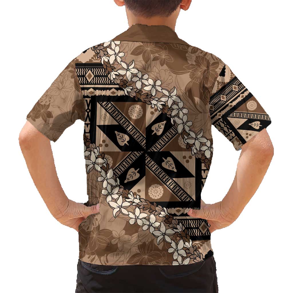 Bula Fiji Plumeria Tagimoucia Salusalu Mocha Family Matching Tank Maxi Dress and Hawaiian Shirt Kaiviti Masi LT7 - Polynesian Pride