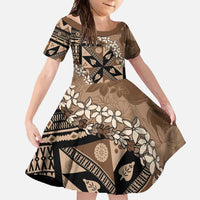 Bula Fiji Plumeria Tagimoucia Salusalu Mocha Family Matching Tank Maxi Dress and Hawaiian Shirt Kaiviti Masi LT7 Daughter's Dress Mocha - Polynesian Pride