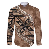 Bula Fiji Plumeria Tagimoucia Salusalu Mocha Family Matching Tank Maxi Dress and Hawaiian Shirt Kaiviti Masi LT7 Dad's Shirt - Long Sleeve Mocha - Polynesian Pride