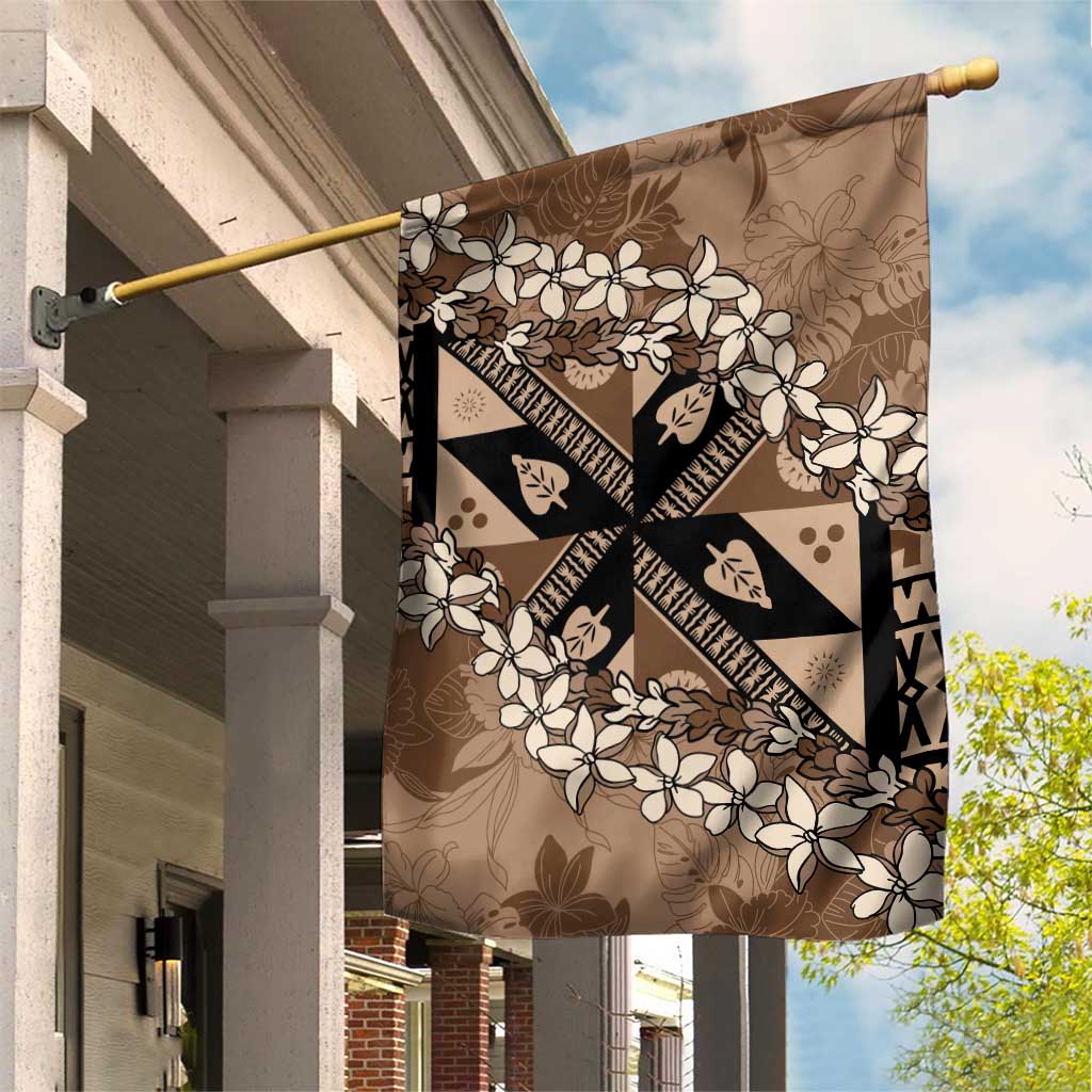 Bula Fiji Plumeria Tagimoucia Salusalu Mocha Garden Flag Kaiviti Masi LT7 House Flag Mocha - Polynesian Pride
