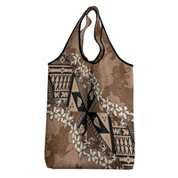 Bula Fiji Plumeria Tagimoucia Salusalu Mocha Grocery Bag Kaiviti Masi - Polynesian Pride