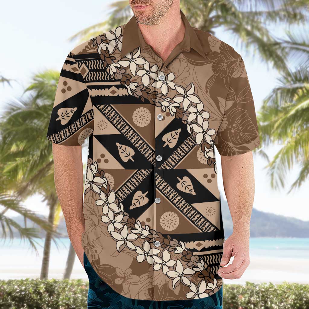 Bula Fiji Plumeria Tagimoucia Salusalu Mocha Hawaiian Shirt Kaiviti Masi - Polynesian Pride