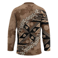 Bula Fiji Plumeria Tagimoucia Salusalu Mocha Hockey Jersey Kaiviti Masi - Polynesian Pride