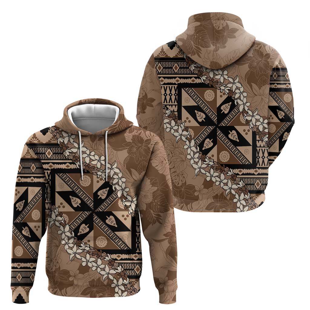 Bula Fiji Plumeria Tagimoucia Salusalu Mocha Hoodie Kaiviti Masi - Polynesian Pride