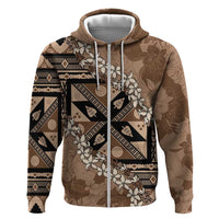 Bula Fiji Plumeria Tagimoucia Salusalu Mocha Hoodie Kaiviti Masi - Polynesian Pride