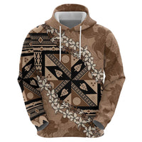Bula Fiji Plumeria Tagimoucia Salusalu Mocha Hoodie Kaiviti Masi - Polynesian Pride