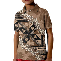 Bula Fiji Plumeria Tagimoucia Salusalu Mocha Kid Polo Shirt Kaiviti Masi - Polynesian Pride