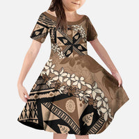 Bula Fiji Plumeria Tagimoucia Salusalu Mocha Kid Short Sleeve Dress Kaiviti Masi LT7 KID Mocha - Polynesian Pride
