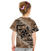Bula Fiji Plumeria Tagimoucia Salusalu Mocha Kid T Shirt Kaiviti Masi - Polynesian Pride