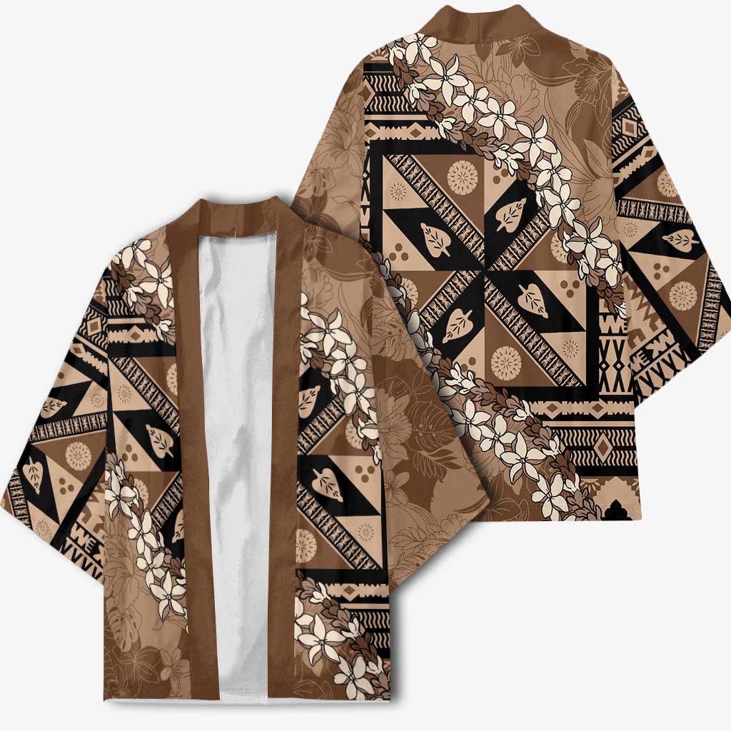 Bula Fiji Plumeria Tagimoucia Salusalu Mocha Kimono Kaiviti Masi - Polynesian Pride