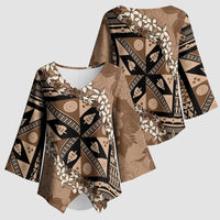 Bula Fiji Plumeria Tagimoucia Salusalu Mocha Kimono Sleeve Blouse Kaiviti Masi LT7 - Polynesian Pride