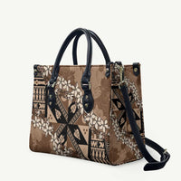 Bula Fiji Plumeria Tagimoucia Salusalu Mocha Leather Bag Kaiviti Masi - Polynesian Pride