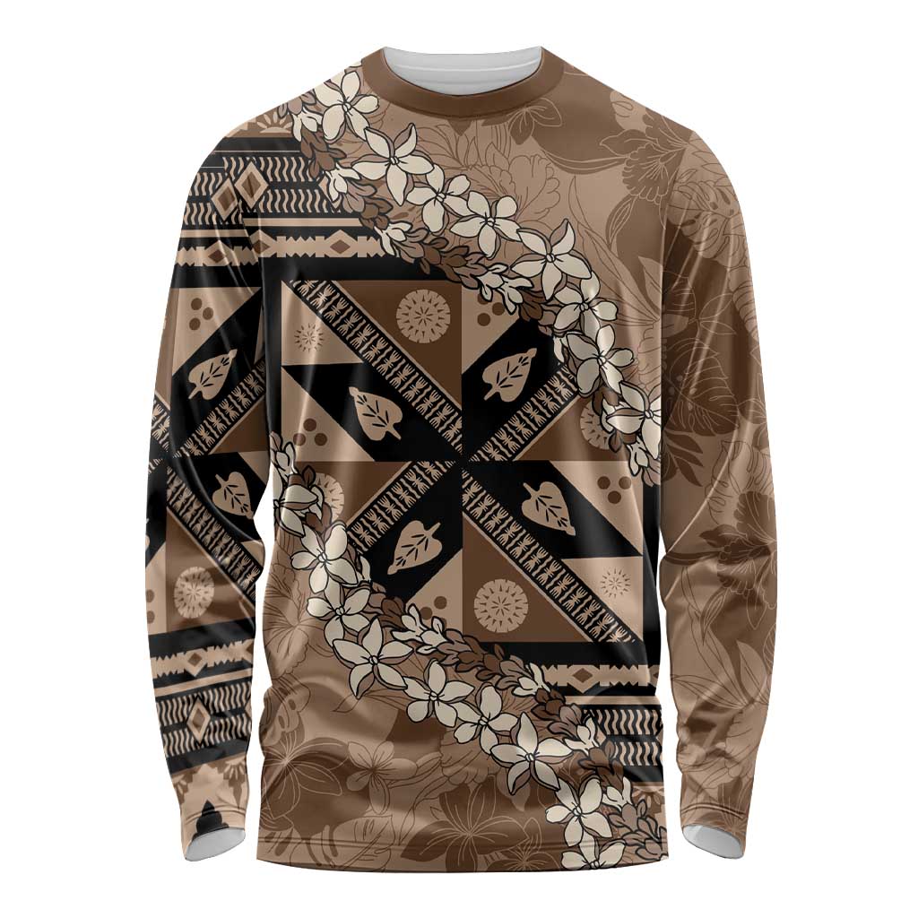 Bula Fiji Plumeria Tagimoucia Salusalu Mocha Long Sleeve Shirt Kaiviti Masi LT7 Unisex Mocha - Polynesian Pride