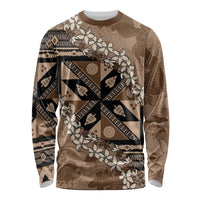Bula Fiji Plumeria Tagimoucia Salusalu Mocha Long Sleeve Shirt Kaiviti Masi LT7 Unisex Mocha - Polynesian Pride