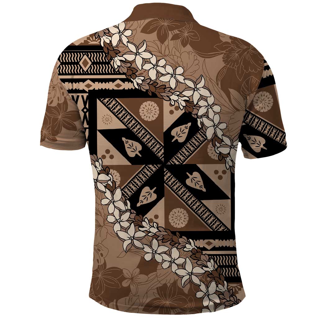 Bula Fiji Plumeria Tagimoucia Salusalu Mocha Polo Shirt Kaiviti Masi - Polynesian Pride