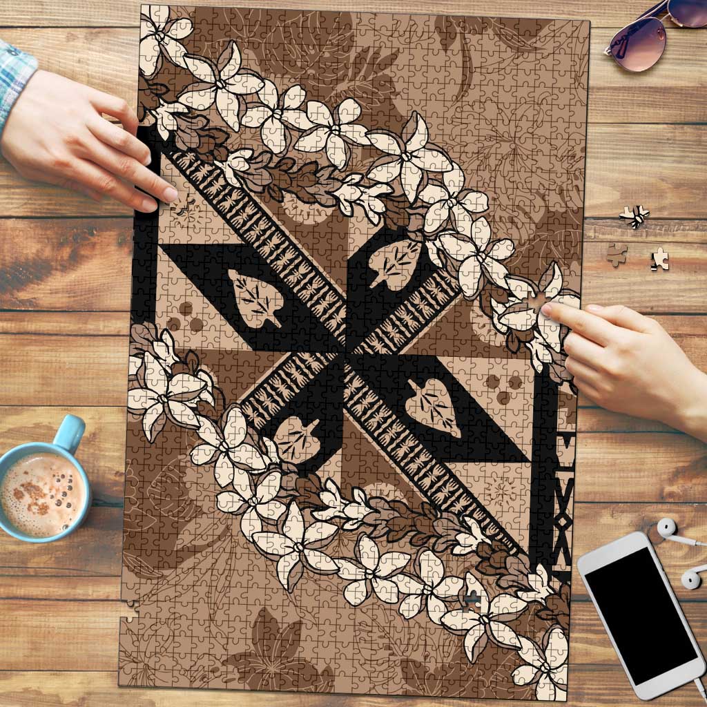 Bula Fiji Plumeria Tagimoucia Salusalu Mocha Puzzle Kaiviti Masi LT7 Mocha - Polynesian Pride