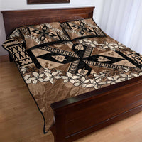 Bula Fiji Plumeria Tagimoucia Salusalu Mocha Quilt Bed Set Kaiviti Masi - Polynesian Pride