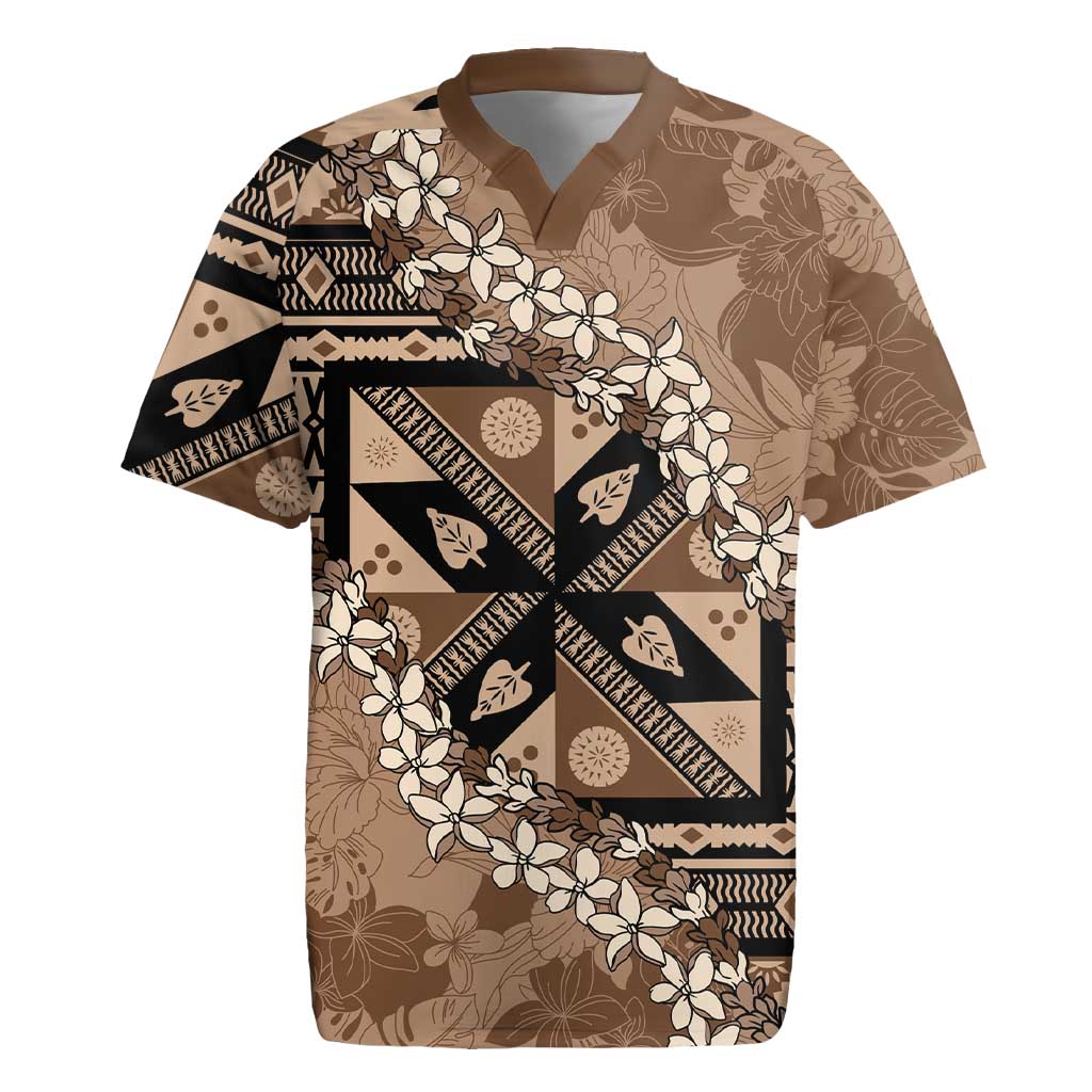 Bula Fiji Plumeria Tagimoucia Salusalu Mocha Rugby Jersey Kaiviti Masi - Polynesian Pride