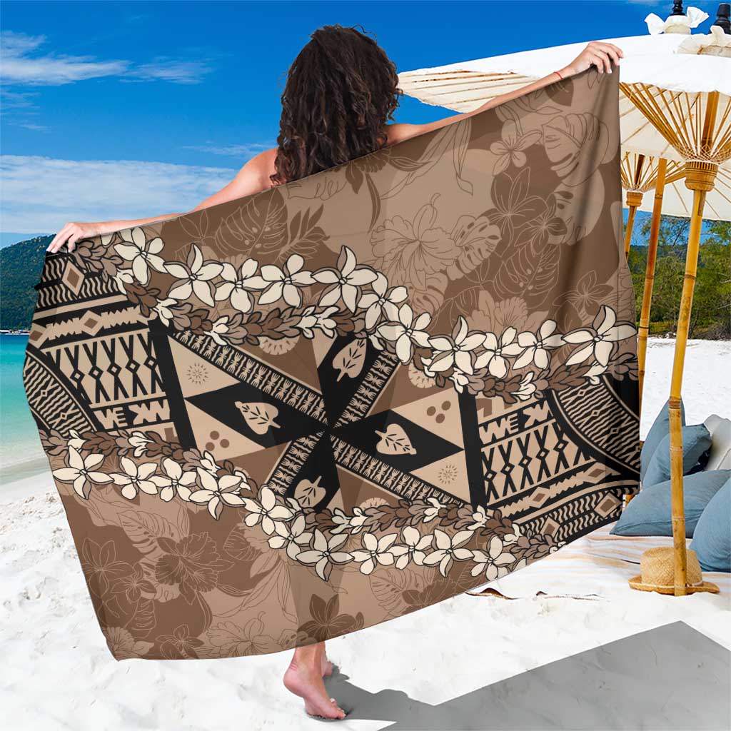 Bula Fiji Plumeria Tagimoucia Salusalu Mocha Sarong Kaiviti Masi LT7 One Size 44 x 66 inches Mocha - Polynesian Pride