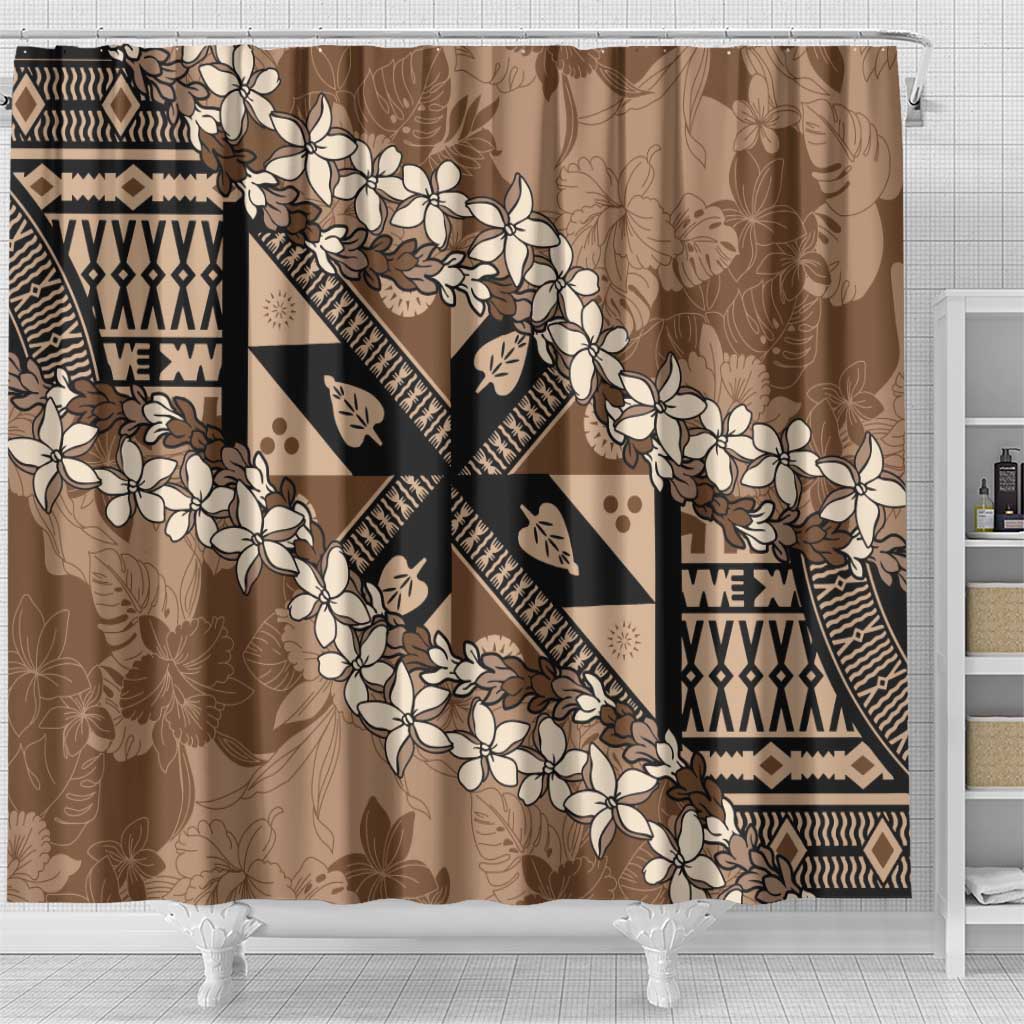 Bula Fiji Plumeria Tagimoucia Salusalu Mocha Shower Curtain Kaiviti Masi LT7 - Polynesian Pride