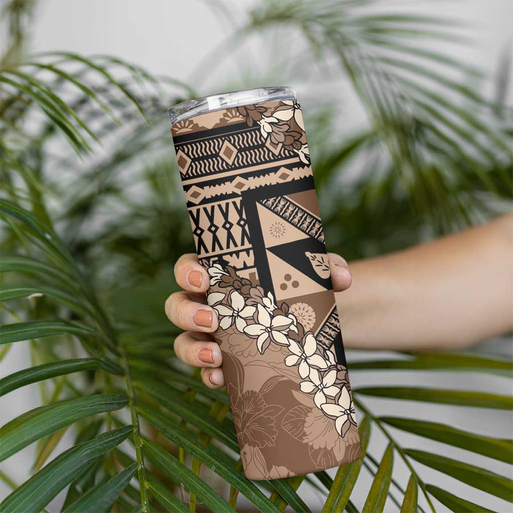 Bula Fiji Plumeria Tagimoucia Salusalu Mocha Skinny Tumbler Kaiviti Masi - Polynesian Pride