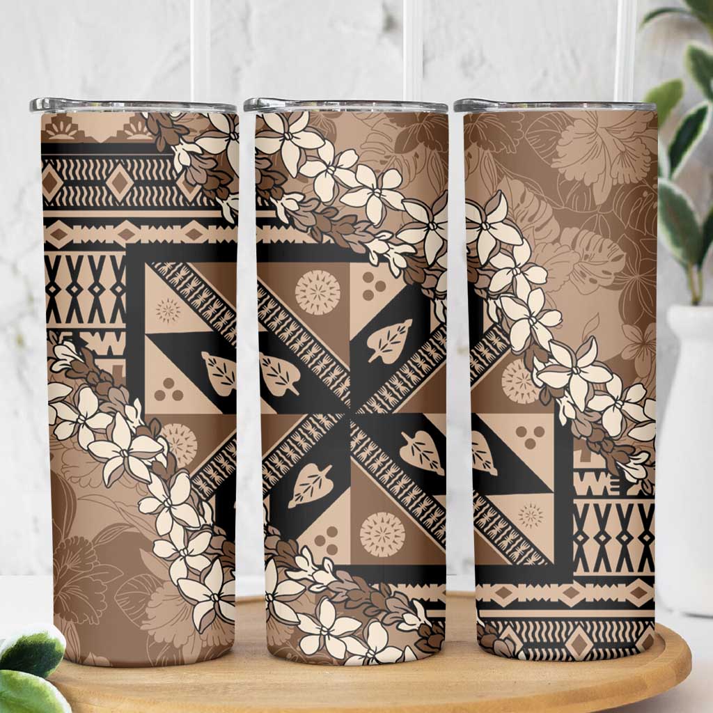Bula Fiji Plumeria Tagimoucia Salusalu Mocha Skinny Tumbler Kaiviti Masi - Polynesian Pride
