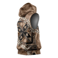 Bula Fiji Plumeria Tagimoucia Salusalu Mocha Sleeveless Hoodie Kaiviti Masi - Polynesian Pride