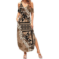 Bula Fiji Plumeria Tagimoucia Salusalu Mocha Summer Maxi Dress Kaiviti Masi - Polynesian Pride