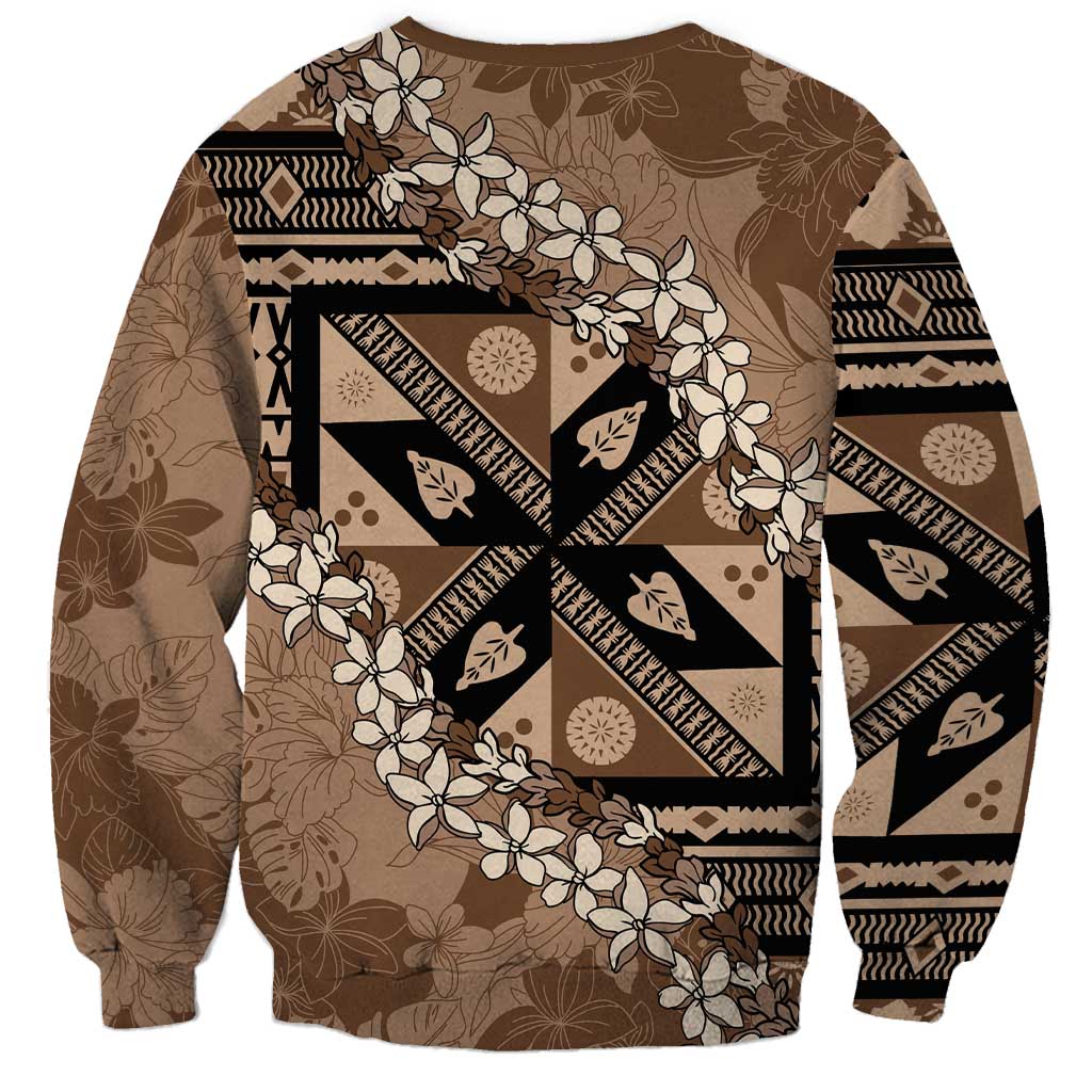 Bula Fiji Plumeria Tagimoucia Salusalu Mocha Sweatshirt Kaiviti Masi LT7 - Polynesian Pride