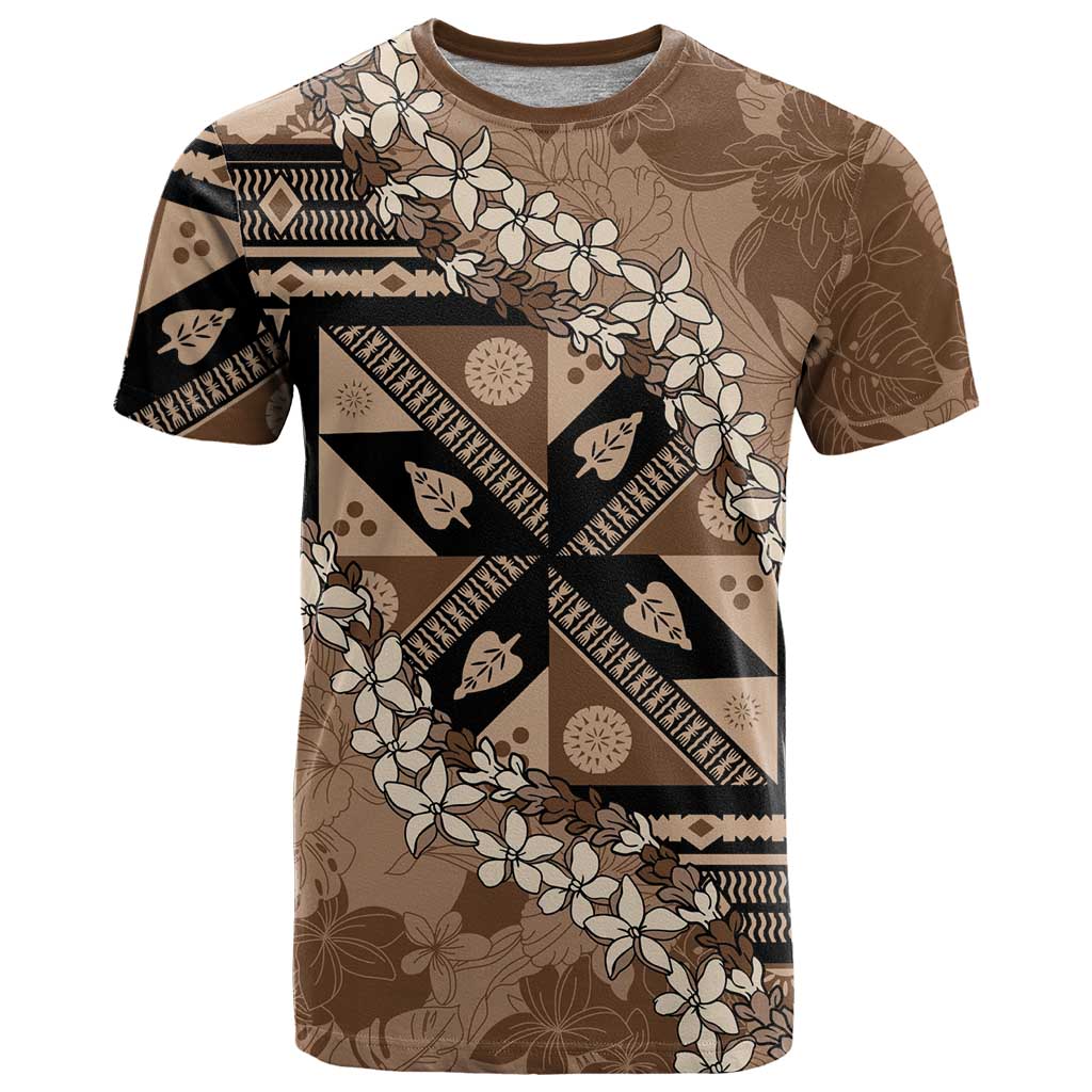 Bula Fiji Plumeria Tagimoucia Salusalu Mocha T Shirt Kaiviti Masi LT7 Mocha - Polynesian Pride